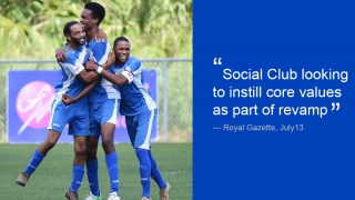 Team effort: Jahmair Lewis -Trott celebrates with team-mates after putting Social club ahead against Flanagan's Onions at Goose Gosling Field in the First Division last season